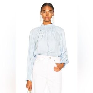 Light Blue Veronica Beard Abel Long Sleeve Blouse
